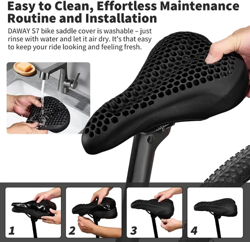 Miniatura 7 de DAWAY - Funda cómoda para asiento de bicicleta - Cojín acolchado de gel de silicona y espuma viscoelástica para asiento de bicicleta para hombres