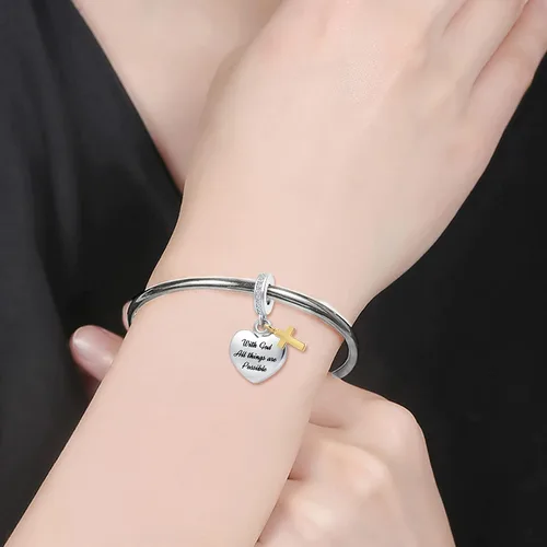 Miniatura 3 de MZC Jewelry Abalorio de cruz religiosa con forma de corazón cristiano para mujer