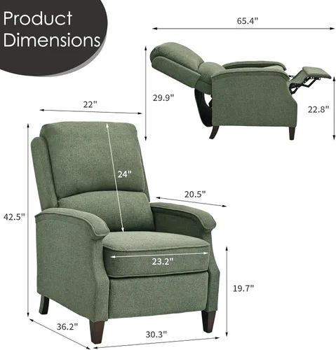 Miniatura 2 de VKNOW Silla reclinable, sillón reclinable de tela con reposabrazos suave, asiento de cine en casa con respaldo ajustable y soporte lumbar, sofá Verde