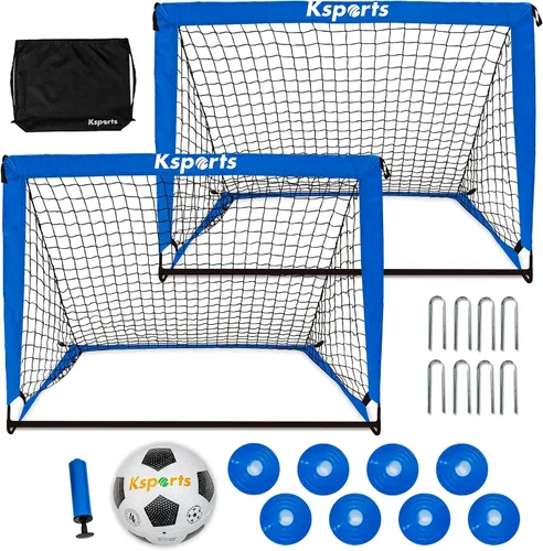 Ksports Portería de fútbol portátil | Red de fútbol para entrenamiento de patio trasero | Incluye pelota de fútbol, bomba, 8 conos de entrenamiento