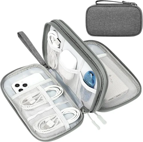 Miniatura 9 de FYY Organizador electrónico, organizador de cables de viaje, bolsa de transporte para accesorios electrónicos, portátil, impermeable, doble capa