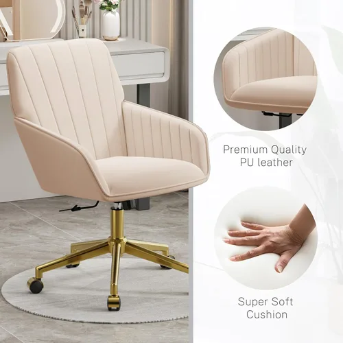 Miniatura 8 de YISHENG - Silla de escritorio de terciopelo con base dorada, con ruedas, silla de tocador tapizada moderna ajustable en altura, giratoria 360 grados