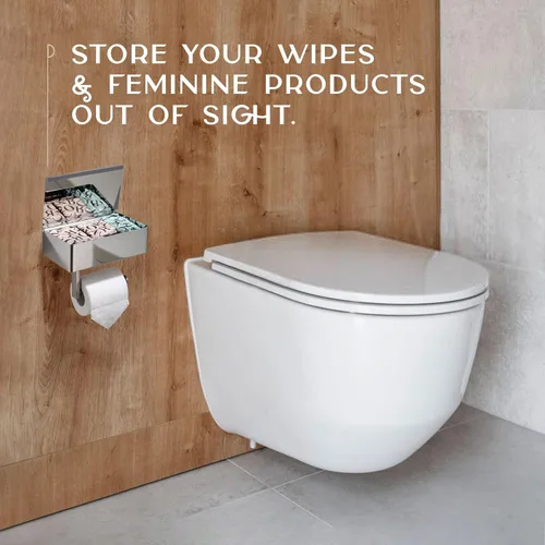 Miniatura 7 de Day Moon™ Soporte de papel higiénico cromado con estante - Porta toallitas para baño, dispensador de toallitas desechables, soporte de papel Cromo