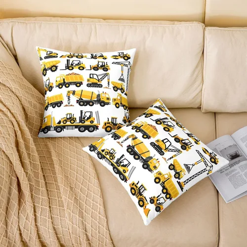 Miniatura 3 de Juego de 2 fundas de almohada de 16 x 16 pulgadas, fundas de almohada de vehículos de construcción suaves para sala de estar, dormitorio, equipos