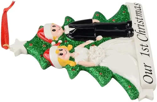 Miniatura 5 de Nuestro primer adorno de Navidad de boda para pareja - Adorno personalizado de árbol de Navidad para pareja recién casada - Mr & Mrs primer adorno