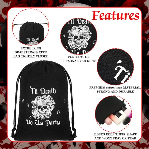 Miniatura 3 de Paterr Juego de 20 bolsas de regalo para despedida de soltera, 5 x 7 pulgadas, Bride or Die Till Death Do Us Party Gothic Bachelorette Gift Cotton
