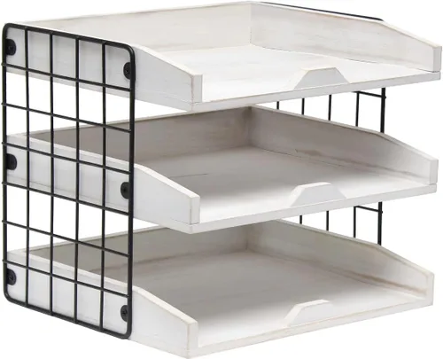 Miniatura 9 de Elegant Designs HG1022-NWD - Organizador de escritorio de madera para oficina en casa, bandeja para cartas de correo con 3 estantes, madera natural