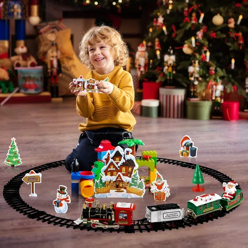 Miniatura 6 de Toyvian Juego de tren de Navidad Festivo Modelo de tren con pilas Mini luces y sonido, kits ferroviarios Motor de locomotora de vapor, luces