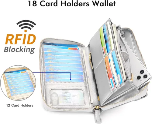 Miniatura 6 de nuoku Carteras para mujeres con ranuras para tarjetas de crédito con bloqueo RFID de gran capacidad