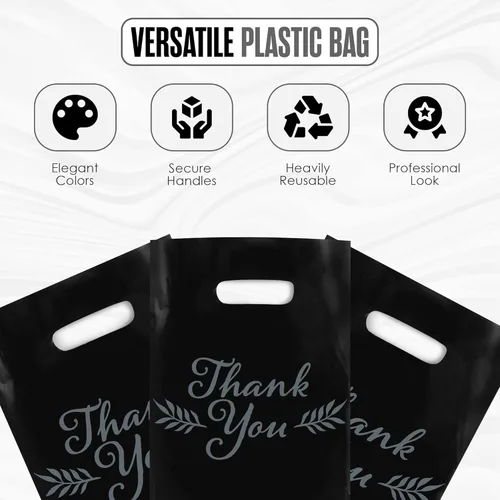 Miniatura 4 de Houseables Bolsas de mercancía Thank You, bolsa de compras al por menor, 16 x 18 pulgadas, 100 unidades, 1.75 mil de grosor, negro, blanco, asas