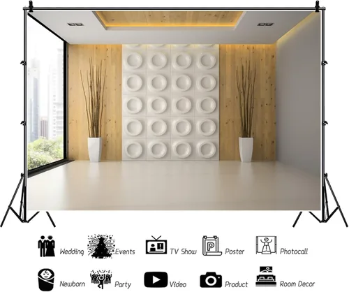 Miniatura 4 de Telón de fondo de oficina de 5 x 3 pies para ventana francesa, sala de negocios, lugar de trabajo, escenario de pantalla para grabación de video