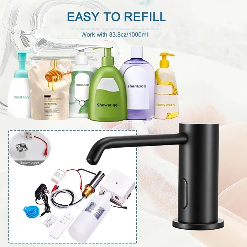 Miniatura 4 de Dispensador automático de jabón sin contacto para fregadero de cocina y baño, dispensador de jabón eléctrico integrado, sensores infrarrojos