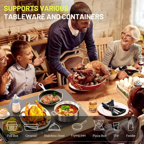 Miniatura 7 de Tapete de calentamiento de alimentos, tapete de calentamiento rápido para alimentos, bandeja de calentamiento eléctrica portátil para fiestas