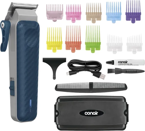 Conair Cortadora de pelo recargable de iones de litio para hombre, 17 piezas para cortar el cabello con peines codificados por colores, control