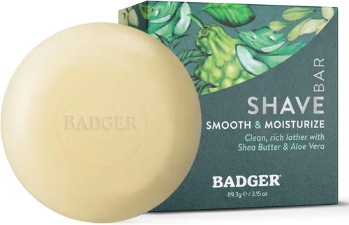 Badger - Disco de jabón de afeitar, aloe vera y aceite de coco con aceite esencial de bergamota, jabón de afeitar natural, barra de jabón de afeitar