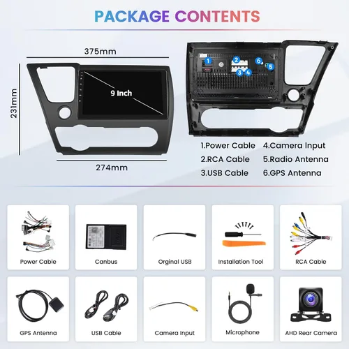 Miniatura 7 de [2+64 GB] Hikity para Honda Civic 2013-2017 Android estéreo de coche con Apple Carplay Android Auto, pantalla táctil de 9 pulgadas, radio de coche