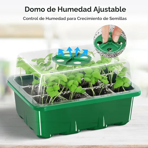 Miniatura 3 de MIXC Kit de iniciación de semillas de 10 paquetes con cúpula de humedad (bandeja total de 120 celdas), bandejas de inicio de semillas, kit de Verde