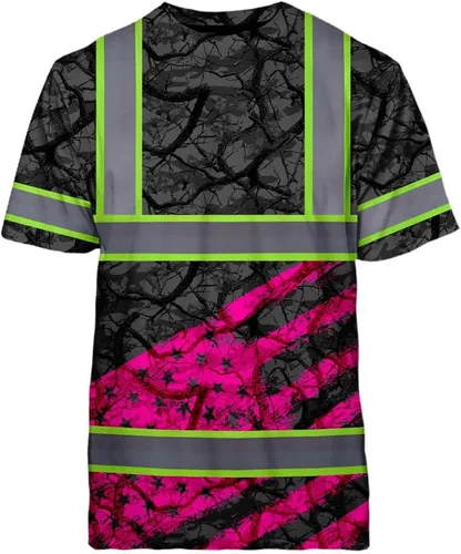 Miniatura 10 de Camisa de alta visibilidad de calavera con bandera de Estados Unidos para hombres, camisas de seguridad con nombre personalizado, ropa de trabajo