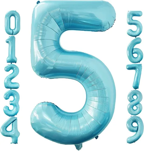 Miniatura 4 de Globos de 40 pulgadas color azul bebé número 8 de gran tamaño Jumbo dígitos de aluminio Mylar helio azul claro globos para niños 8º tema azul