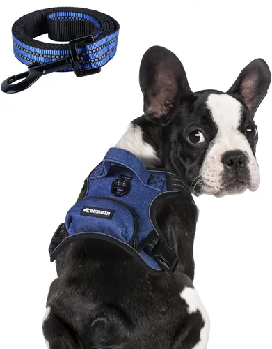 Miniatura 9 de Arnés sin tirones para perros pequeños, ajustable sin estrangulamiento, chaleco para mascotas con correa para perro, arnés reflectante inteligente
