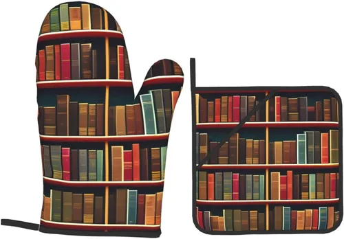 Miniatura 9 de Library - Juego de guantes y salvamanteles antideslizantes y aislamiento térmico, impermeable, para hornear a la parrilla