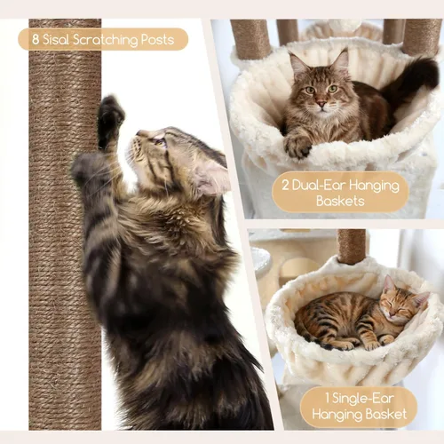 Miniatura 4 de Globlazer Torre de árbol para gatos extra grande, 82 pulgadas de alto, árbol para gatos de interior, torre grande para gatos grandes y adultos con 8