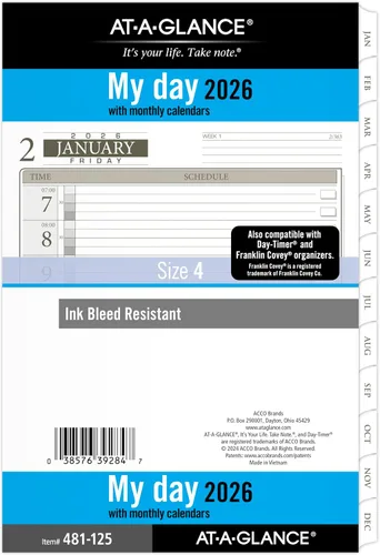 AT-A-GLANCE Agenda 2026, diaria, 5-1/2 x 8-1/2 pulgadas, tamaño de escritorio 4, recarga de una página por día, hojas sueltas (481-125-26)