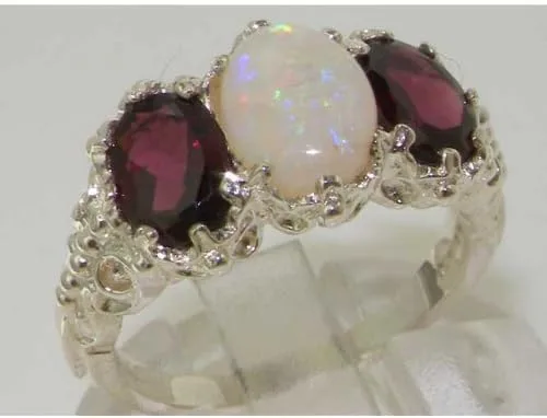 Miniatura 5 de Anillo de plata de ley 925 auténtico ópalo y granate para mujer
