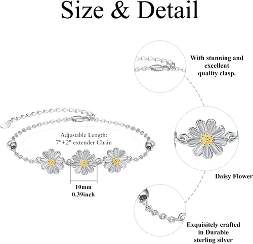 Miniatura 4 de Palpitate Pulseras de plata de ley 925 para mujeres y niñas, joyería de regalo de cadena ajustable
