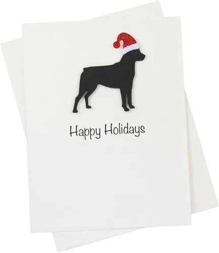 Miniatura 22 de Black Doodle Bernedoodle - Tarjetas de Navidad (10 unidades), hechas a mano, base blanca, perro con sombrero de Papá Noel Negro