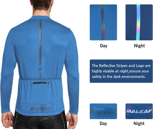 Miniatura 4 de BALEAF Mens Cycling Jersey Top Half Zip Bike Shirt 4 Rear Pockets Mountain Bicycle Quick Dry Reflective