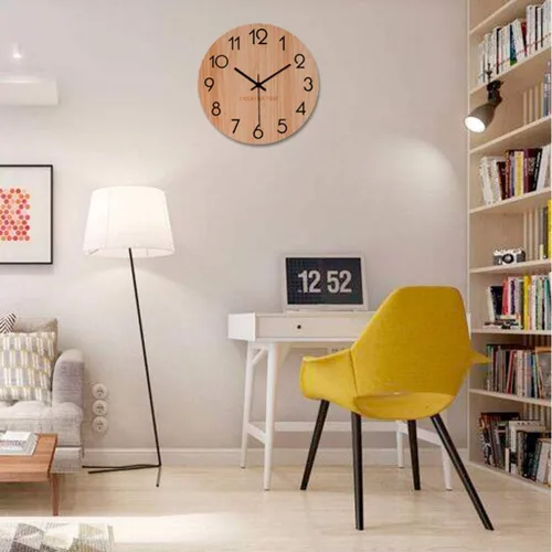 Miniatura 4 de Reloj de pared para sala de estar, reloj de pared de madera, reloj de cuarzo silencioso para el hogar, reloj de pared redondo para dormitorio