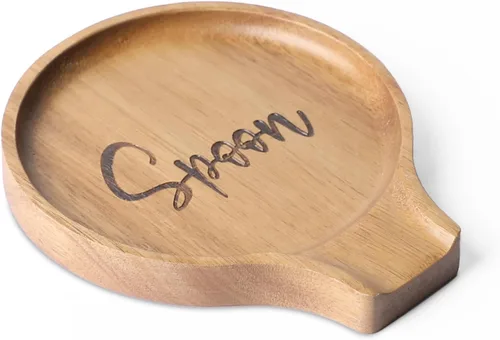 Miniatura 9 de LBEMEY Soporte para cucharas de madera de acacia para estufa, soporte redondo liso para cuchara de madera para encimera de cocina con pies de Marrón