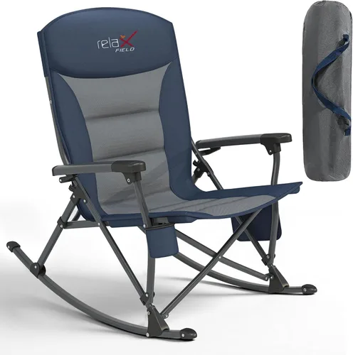 Miniatura 11 de Rocking Camping Chair for Adults, Portable Chairs with Cup Holder and Side Pocket, Outdoor Folding Rocker Chair,2PCS-Black