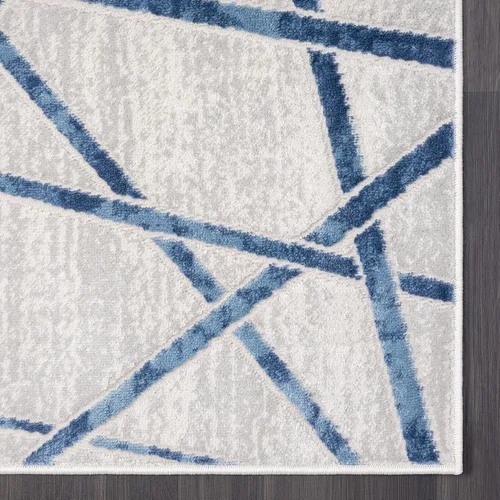Miniatura 4 de Abani Atlas - Alfombra de área azul y gris, de 4 x 6 pies, diseño cruzado, duradera, no desprende pelusa, fácil de limpiar