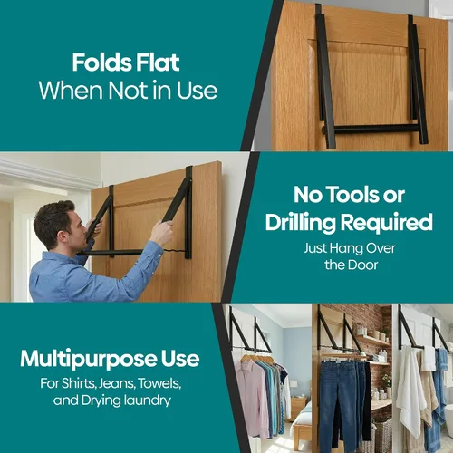 Miniatura 7 de HOLDN' STORAGE Colgador para colgar sobre la puerta, organizador plegable para colgar ropa, abrigos y toallas, ideal para dormitorios, lavandería