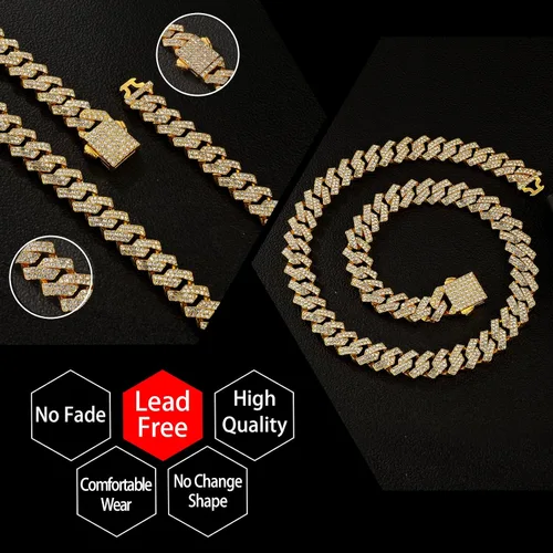 Miniatura 4 de Saintda Cadena de eslabones cubanos para hombre, diseño de Miami, cadena de diamantes brillantes, joyería de hip hop con caja de regalo para mujer
