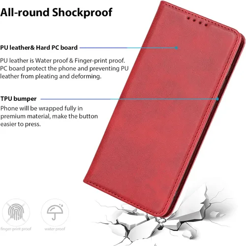 Miniatura 7 de Havaya Funda tipo cartera para Samsung Galaxy S23 Ultra, tapa magnética con tarjetero y soporte para tarjeta - rojo PU+rojo