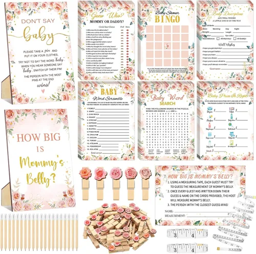 Miniatura 8 de Funnymoom 426 Piezas Juego de Juegos para Baby Shower de Papel Kraft - 8 Juegos, Incluye Bingo de Baby Shower, El Precio Correcto, Adivina Quién