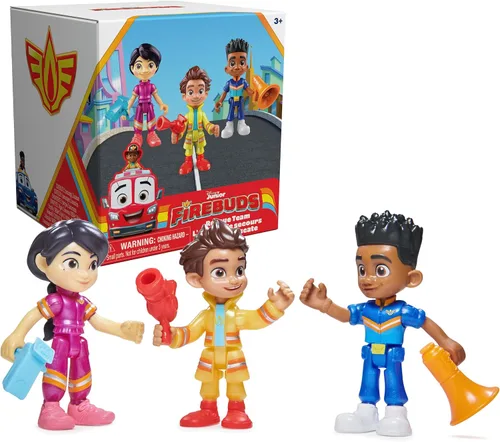 Disney Junior Firebuds - Paquete de regalo de figuras de acción con 3 juguetes coleccionables para niños: Bo, Jayden y Violeta y accesorios, para