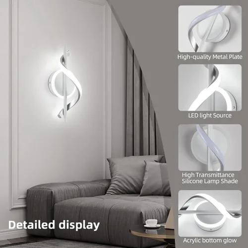 Miniatura 4 de EIDISUNY Apliques de Pared LED para Interior, Luces de Pared LED de 12W, Lámpara de Pared Espiral Moderna, Luz de Montaje en Pared de 6000K Blanco
