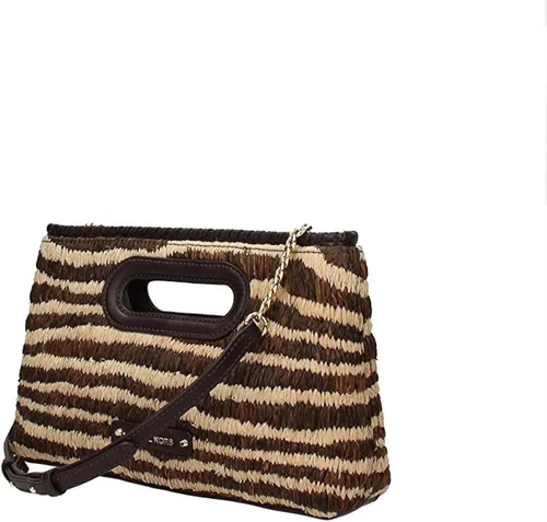 Miniatura 2 de Michael Kors mujeres Rosalie Raffia rayas embrague bolso beige grande