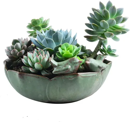 Miniatura 3 de NWFashion Decoración Maceta de cerámica de 10 pulgadas Plantador verde al aire libre interior plantación de flores suculentas