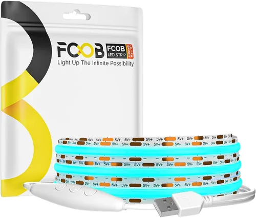 Miniatura 19 de Tira de luz LED USB de 6.56 pies, 5 voltios alimentada por USB, luces LED COB de 4000 K, blanco natural, 0.315 in, tiras flexibles de alta densidad