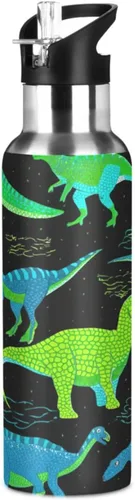 BPA-Free Sport Water Bottle Insulated 20 Oz, Stainless Steel Water Bottle for Gym Outdoor Travel School, Dinosaurs Green Blue Black