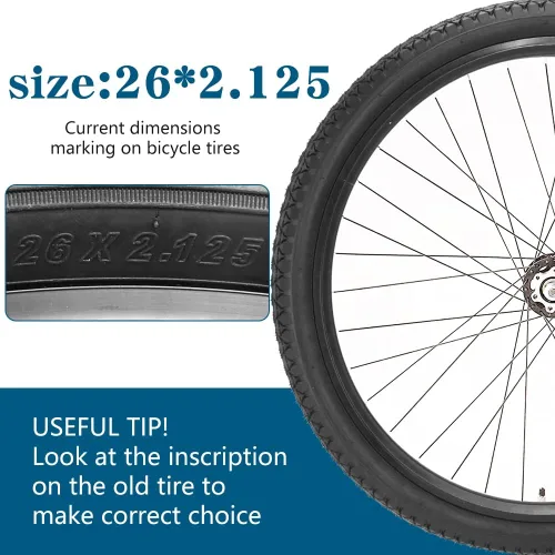 Miniatura 7 de 26 Inch Bike Tires 26 X 2.125(57-559) Replacement Tires or Schrader Valve Inner Tubes AV 32mm for Beach Cruiser Bike Par negro con palanca