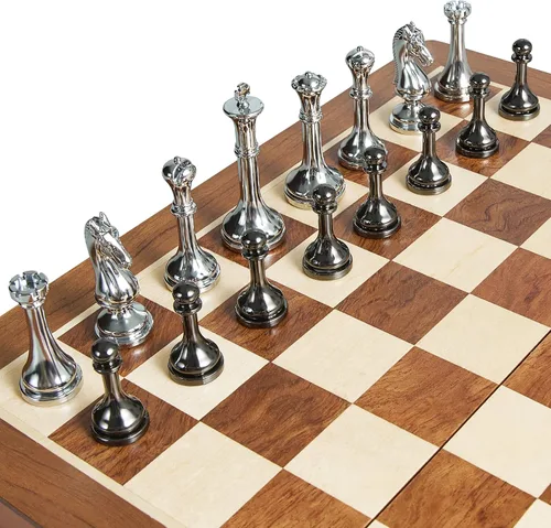 Miniatura 9 de ELONGDI Juego de ajedrez de metal para adultos y niños, tablero de ajedrez plegable de madera de 12 pulgadas y piezas de metal, juego de ajedrez