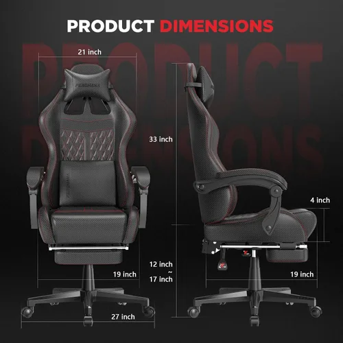 Miniatura 3 de Ferghana Silla vintage de piel sintética para videojuegos, silla de jugador con respaldo alto con masaje, silla ergonómica de oficina para Negro
