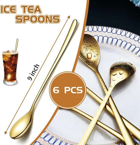 Miniatura 2 de Cuchara de mango largo de 9.5 pulgadas, cucharas de crema helada, cucharas de té, agitadores de café, cuchara de hielo, cucharas de cóctel de acero