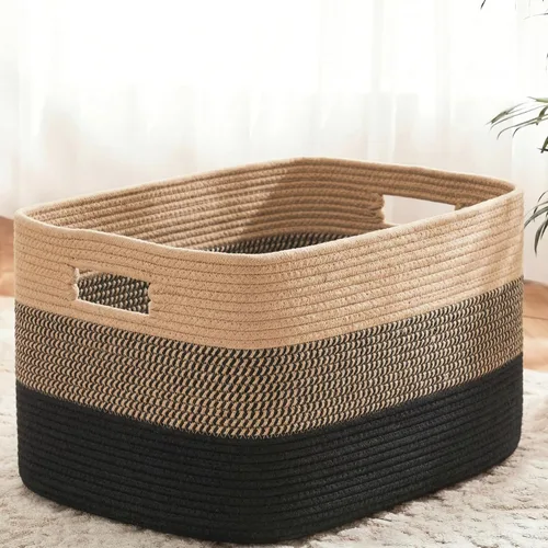 Miniatura 10 de Artfeel - Cesta de manta rectangular, cestas tejidas para almacenamiento, cesta de lavandería de 30L para decoración de guardería, cesta